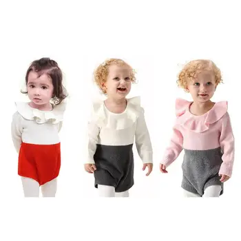 

Baby Girls Rompers Knitted Ruffle Long Sleeve Casual Party Elastic Jumpsuit clothes Long Sleeve Baby Clothes