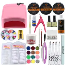 УФ гель-набор для ногтей 36 Вт УФ-лампа для ногтей Блеск для ногтей мощность Ложные пилочки для ногтей кисти для ногтей УФ-гель верхнее покрытие гель для ногтей инструмент маникюрный набор