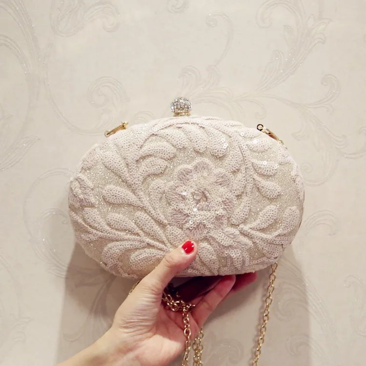 

2019 Embroidery Flower Sequins Design Shell Women PU Leather Evening Clutches Bags Small Party Minaudiere Handbags Purse Wedding