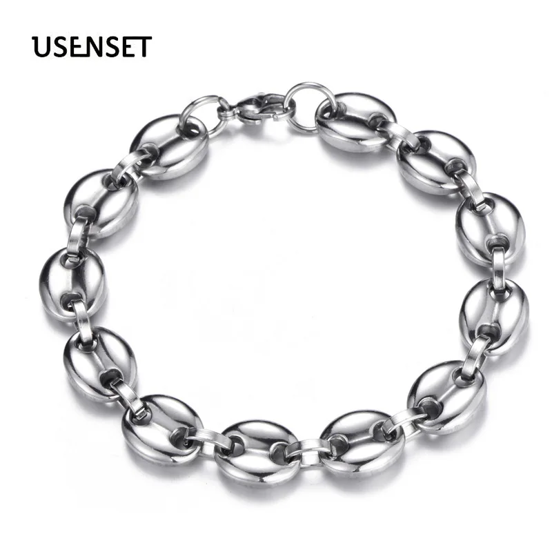 

Charm Bead Jewelry Men's Bracelet Stainless Steel Fashion Coffee bean Chain 11MM Chain Bangle Jewelry M03