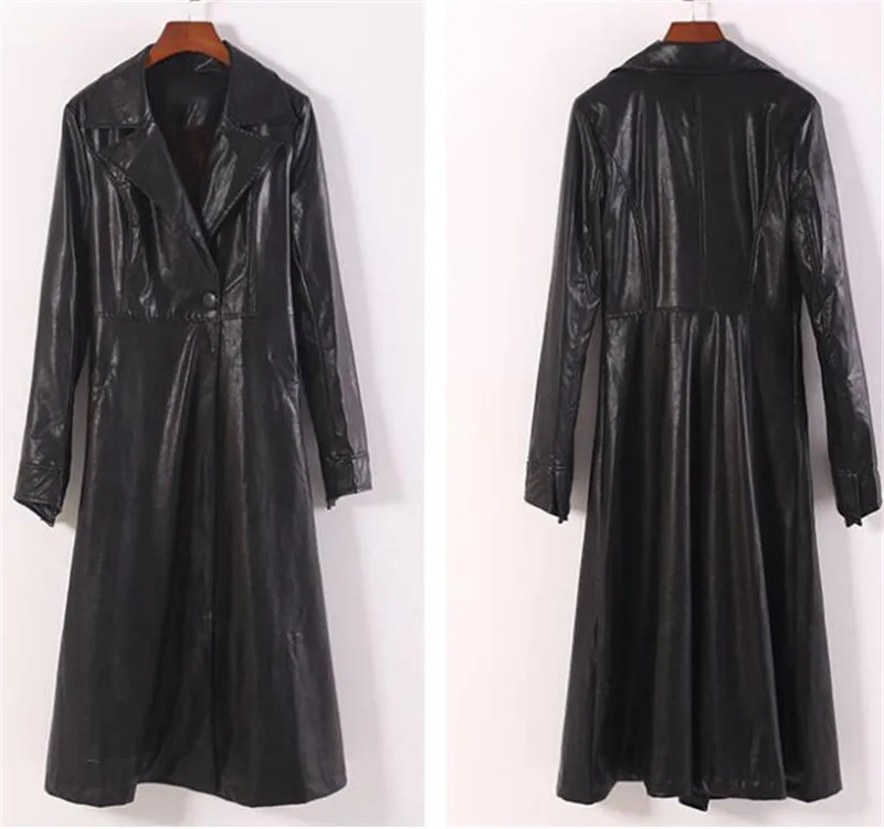 Женская элегантная куртка из искусственной кожи на одной пуговице с поясом, Длинная кожаная куртка, модное женское пальто, бархатная кожаная куртка для женщин TT3236