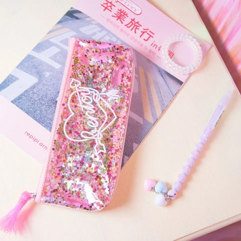 

Jamie Notes Shiny Pencil Cases Leather PVC Pencil Bag For School Girls Kawaii Bag Creative Kawaii Stationery School Supplies