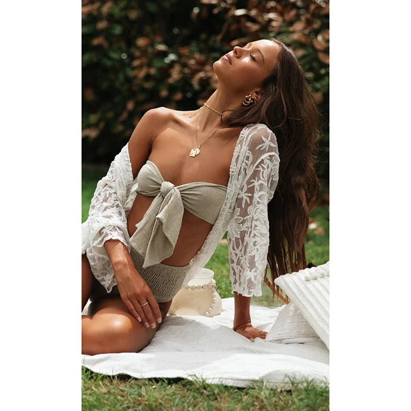 Длинный кардиган Boho элегантная пляжная одежда во французском стиле длинная
