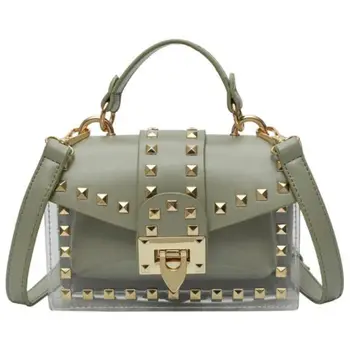 

Transparent Jelly Tote bag 2020 Fashion New High Quality PU Leather Women's Designer Handbag Rivet Chain Shoulder Messenger bags