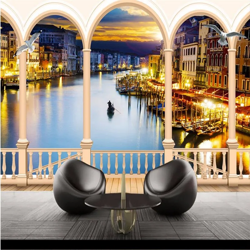 Custom-photo-wallpaper-European-city-of-Venice-building-door-night-simple-living-room-sofa-background-3d
