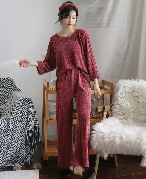 Fdfklak, новинка, пижама mujer, Осень-зима, Хлопковая пижама для женщин, для отдыха, пижама, набор, длинный рукав, пижама, Женская домашняя одежда - Цвет: brick red