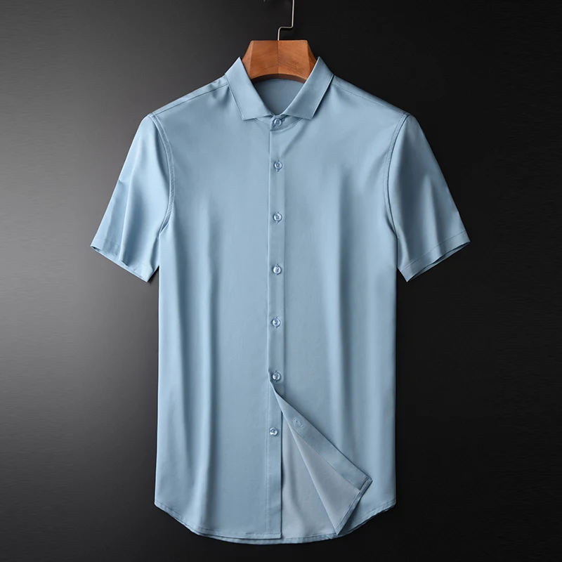 

Minglu Summer Men Shirts Luxury Lyocell Solid Color Short Sleeve Mens Dress Shirts Camisa Masculina Plus Size 4xl Slim Shirt Man
