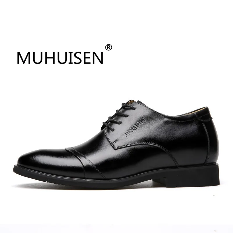 

2018 Men Brogue Elegant Shoes Men Formal Shoes Cow Split Leather Height Increasing Elevator Shoes
