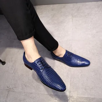

New Large Size British Style Gentleman Men's Leather Shoes Cool Crocodile Pattern with Pointed Toe Show Nice Manner Men's Shoes