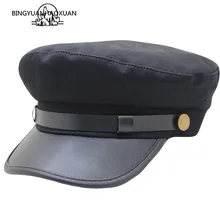 PU Leather Military Cap Men Cotton Kepi Army Cap Sailor Hats for Women Men Flat Top Female Travel Cadet Hat Captain Military Hat military hats white captain sailor hat navy marine caps with anchor army hats for women men child fancy cosplay hat accessories