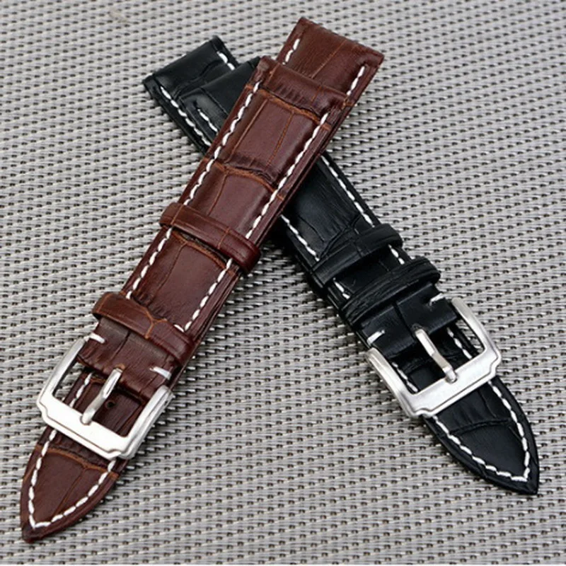 

Durable Genuine Leather Watch Band Strap with stainless steel Buckle 16mm 18mm 20mm 22mm Watchband Black Brown White String