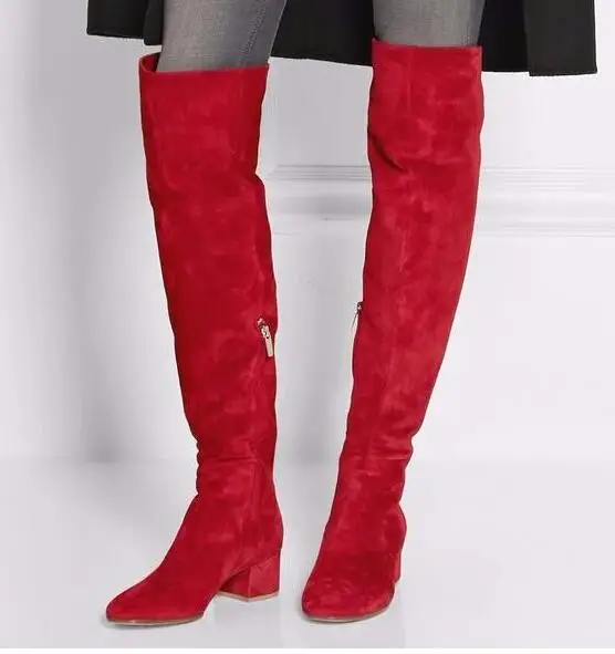 red over the knee high heel boots