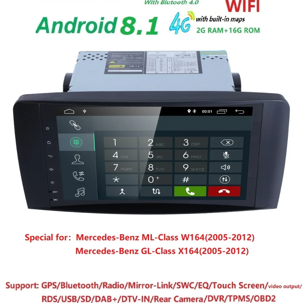 

2 Din Android 8.1 Car Radio For Mercedes Benz ML CLASS W164 ML350 ML300 Car Multimedia Player Stereo Audio GPS DVD WIFI IPS DAB+
