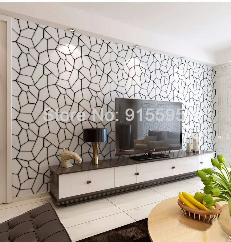 Черно-белые нетканые обои с геометрическим узором, Современный художественный дизайн, гостиная, ТВ, фоновые обои для стен спальни, 3D