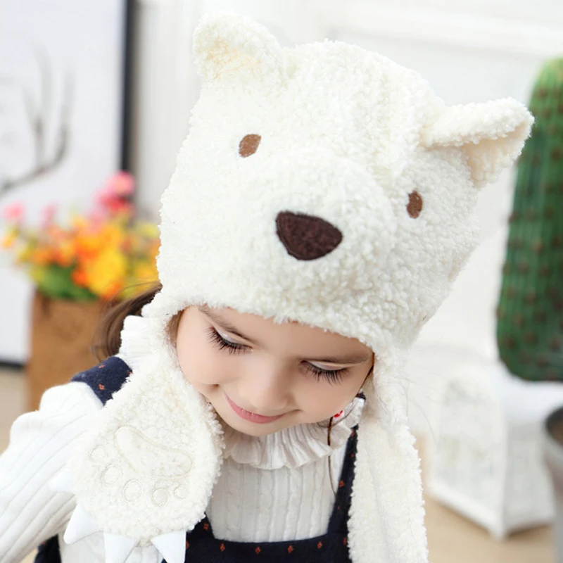 Зимняя детская шапка с милым медведем для девочек и мальчиков; вязаные шапки для мальчиков; шапки-бомберы с флисовой подкладкой для детей от 1 года до 4 лет