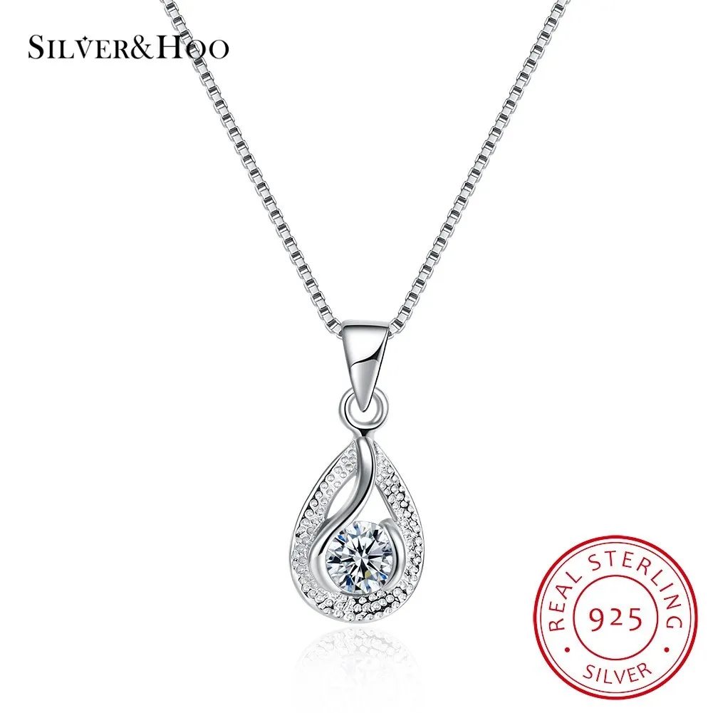 

SILVERHOO Authentic S925 Real Sterling Silver Simple Drop Classic Necklace Black Chain Nest Type Pendant Necklace for Women