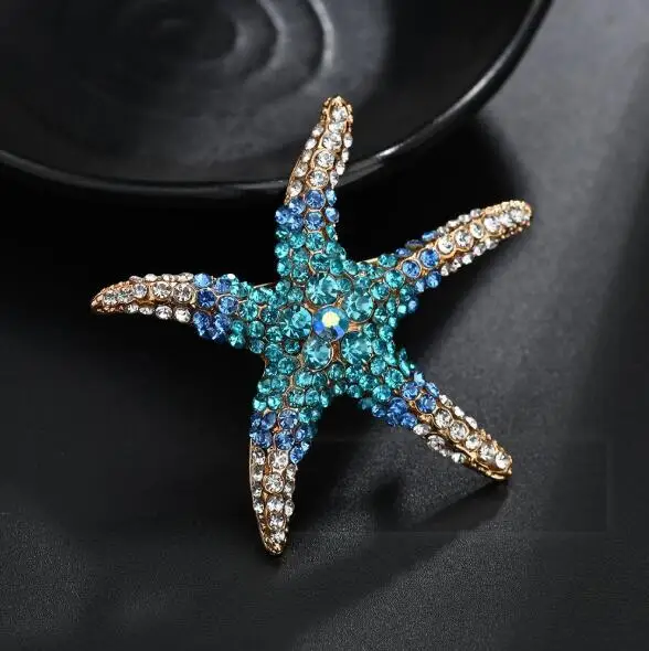 

Exquisite Starfish Rhinestone Brooch Brincos Sweater Pin Badge Pet Memorial Jewelry Scarf buckle Bijoux Christmas gift X1088