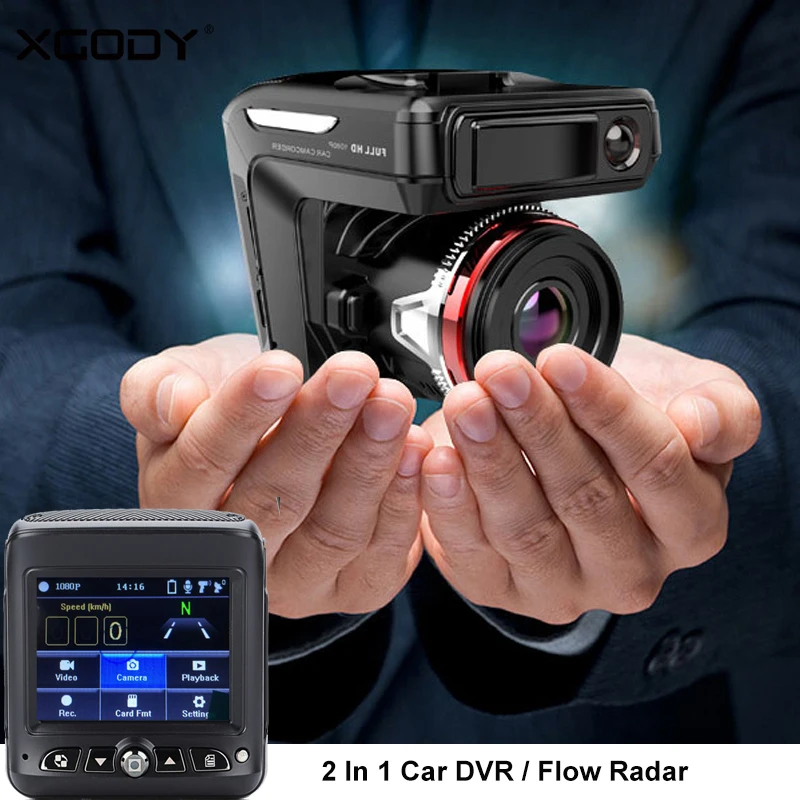 

XGODY 301 2.4" 1080P Car DVR 2 In 1 Dash Camera Flow Radar Detector Video Recorder Night Vision English Voice Broadcast Dash Cam