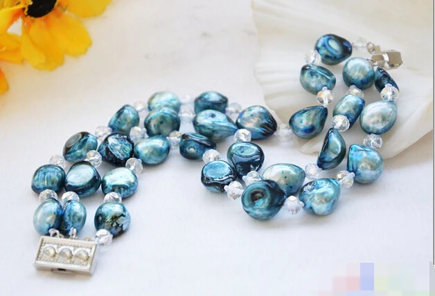 

Hot sell ->@@ 1060 3row 8" blue baroque pearl faceted crystal bracelet -Top quality free shipping