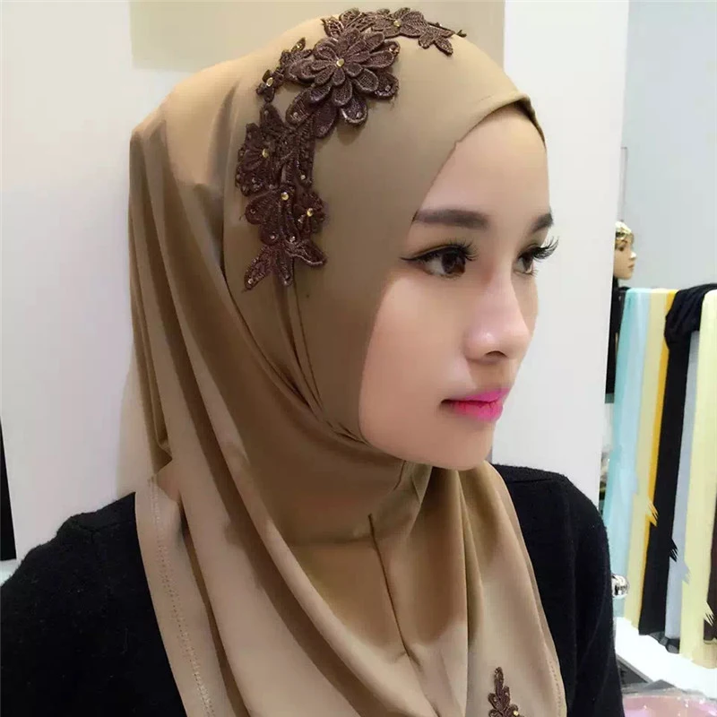 Fbluscluurs мусульманский хиджаб эластичная ткань вышивка Малайзия мгновенный удобный Муслима шаль головной убор шарф Тюрбан повязка на голову
