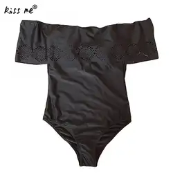 Сплошной черный цельный купальник для женщин, купальный костюм с открытыми плечами для женщин, сексуальный Монокини, купальник