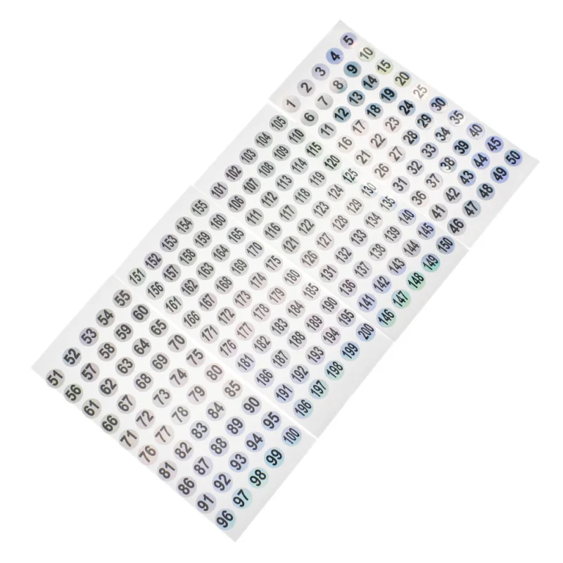 Self adhesive stickers adhesive stickers Waterproof 1-200 Laser Number Label Stickers For DIY Craft Self Adhesive Tags Sticker Home School Office Decoration