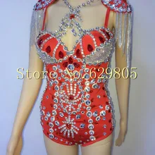 Сценическая одежда сексуальные платья для выпускного вечера Красный горный хрусталь комбинезон с эполетами сексуальный Кристалл Дизайн Свадьба диджей певича костюм для ночного клуба