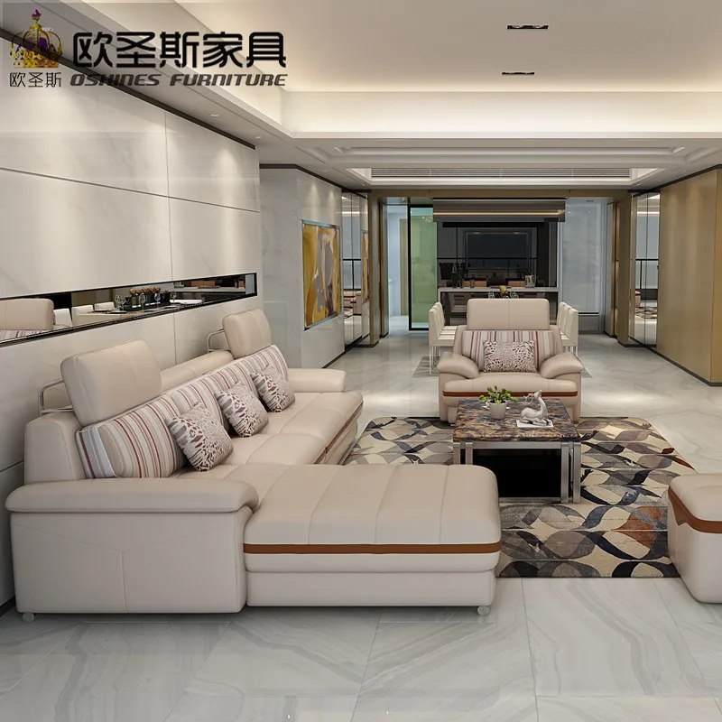New model l shaped modern italy genuine real leather sectional latest corner furniture living room sex sofa set L11
