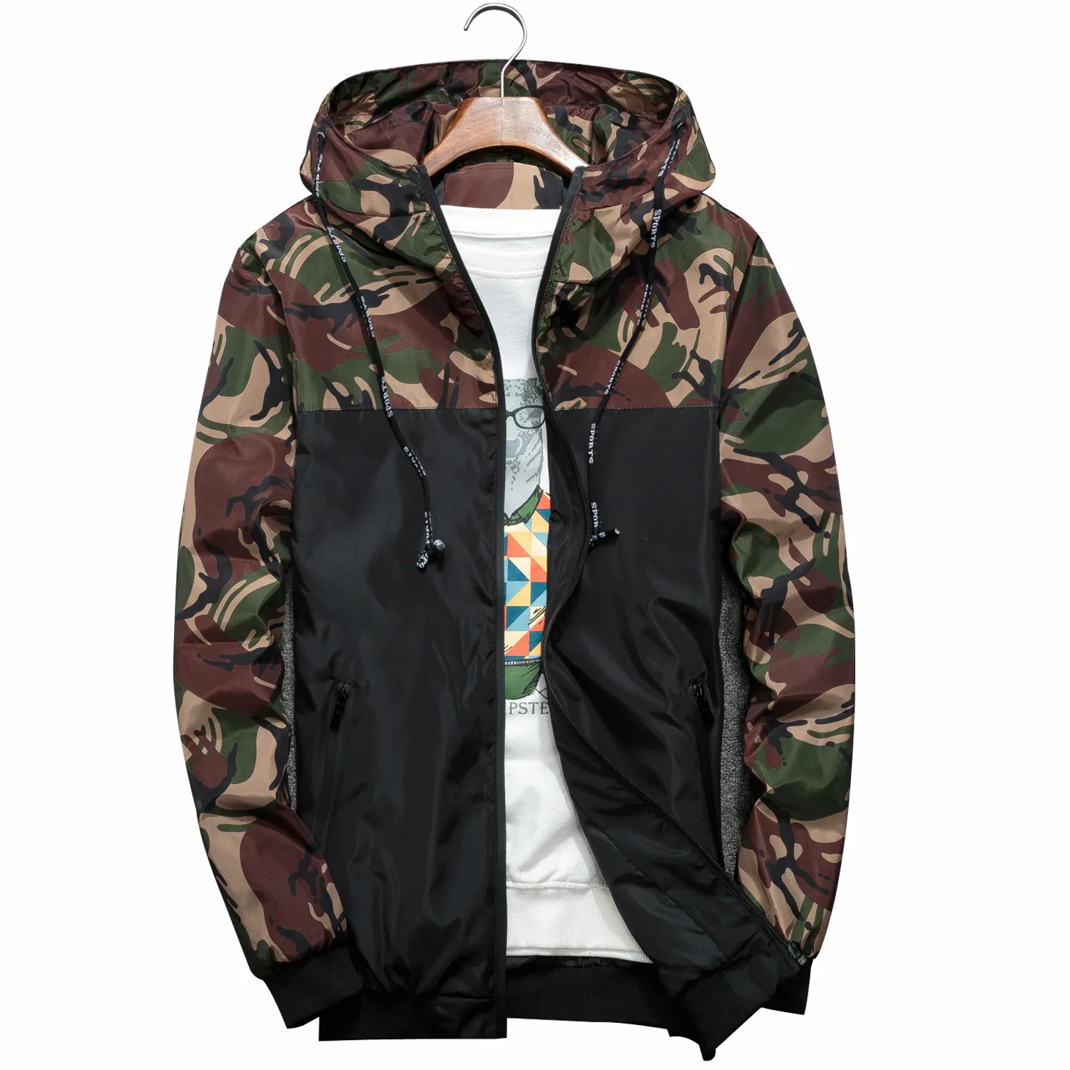 

2019 Spring Autumn Men's Jackets Camouflage Military Hooded Coats Casual Zipper Male Windbreaker Men Brand Clothing