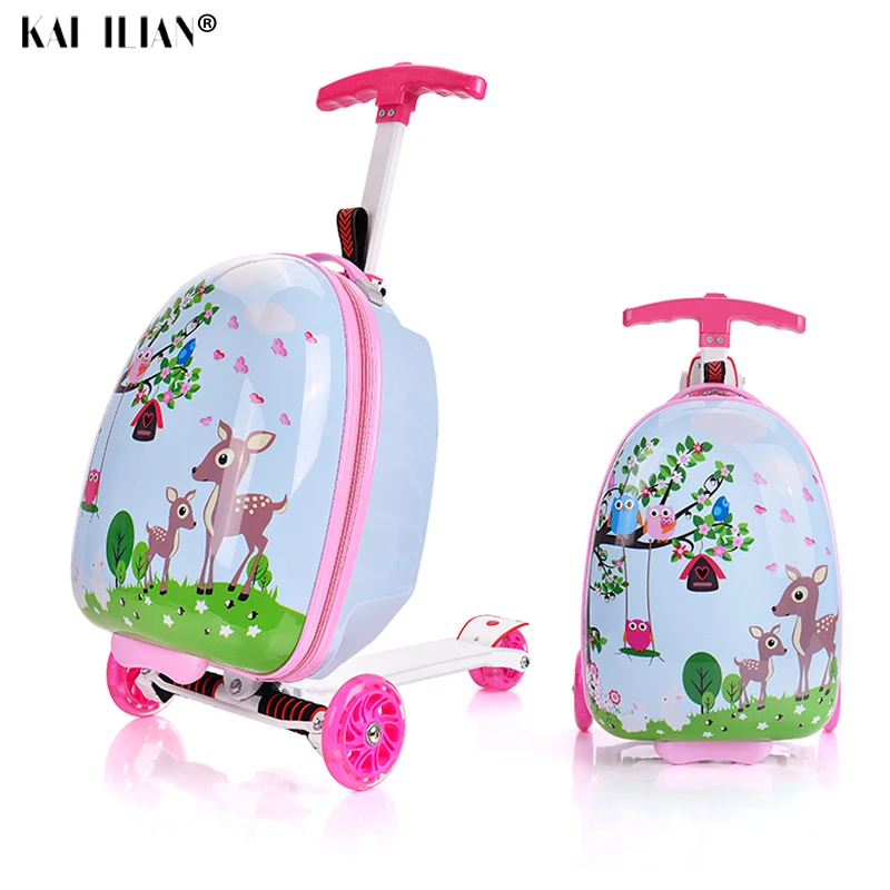 

suitcase with wheel 16" inch child scooter suitcase small gift cute carry on trolley luggage school bag rolling luggage cartoon