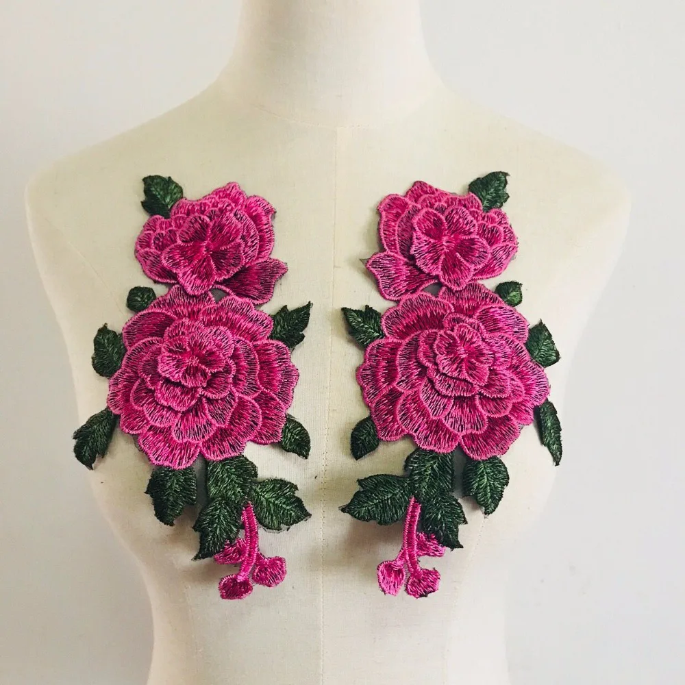 

23*13.5cm 2pc/Set Rose Red Flower Embroidery Patches Sticker for Clothes Parches Para La Ropa Applique Embroidery Flower Patches
