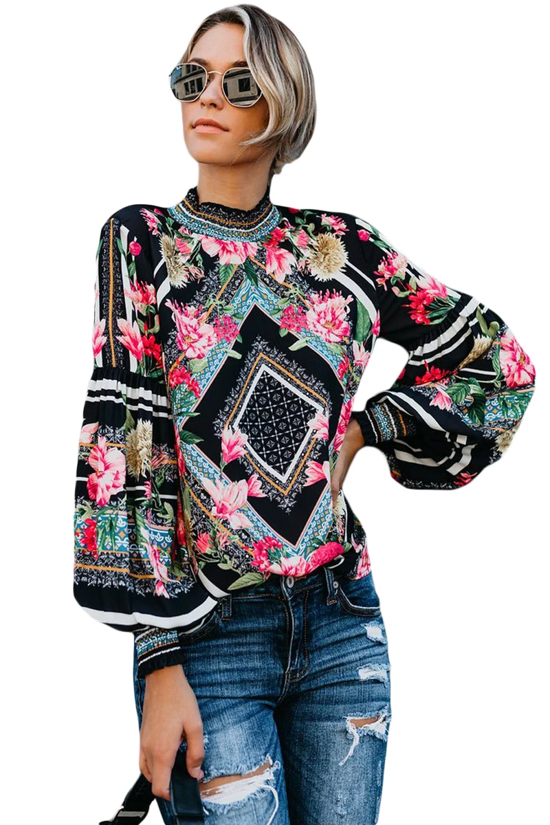 Black-Bohemian-Floral-Print-Smocked-Long-Sleeve-Blouse-LC251632-2-1