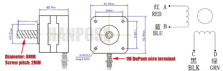 3D принтер Nema17 17HS4401 T8* 8 L300MM шток линейный шаговый двигатель/z-двигатель с трапециевидным свинцом