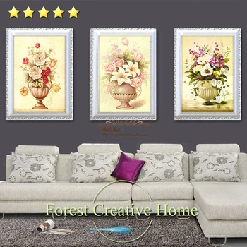 

European classic home decor floral oil painting art 3 pcs printing flower wall picture canvas classic realistic art oil painting