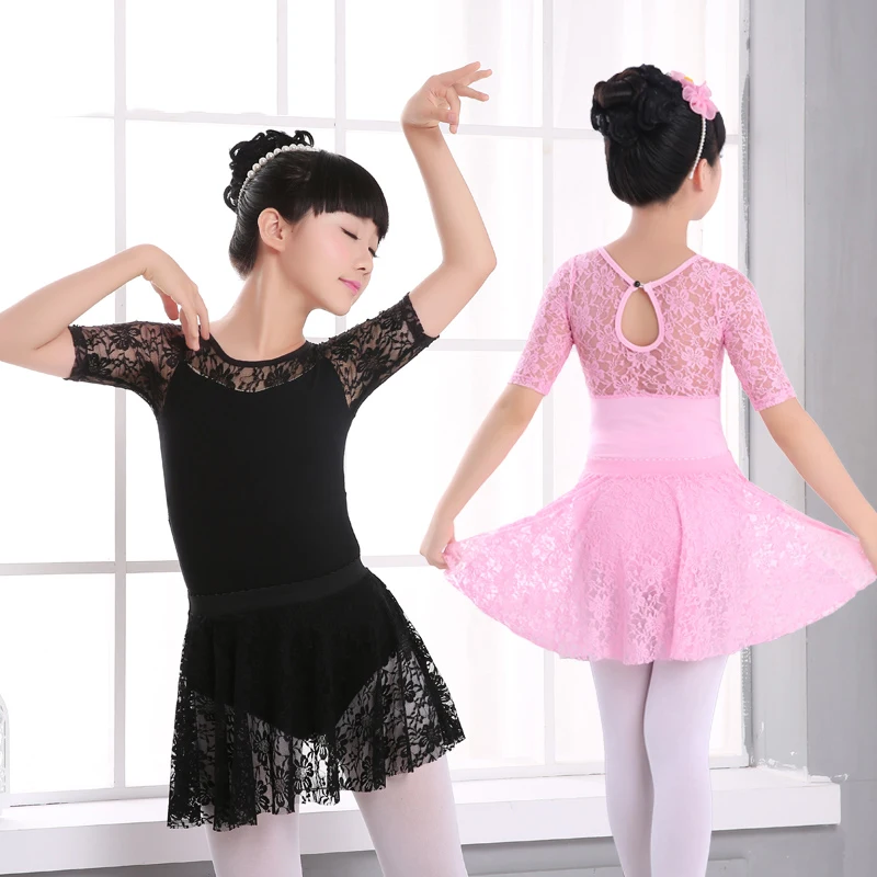 Сексуальный черный кружевной танцевальный костюм для балета без рукавов/с длинными рукавами детский танцевальный Купальник для девочек, комплект с кружевной юбкой