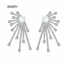 SINZRY Роскошные ювелирные изделия с кубическим цирконием блестящие серьги с большим цветком женские модные серьги-гвоздики с имитацией жемчуга ювелирные изделия подарок