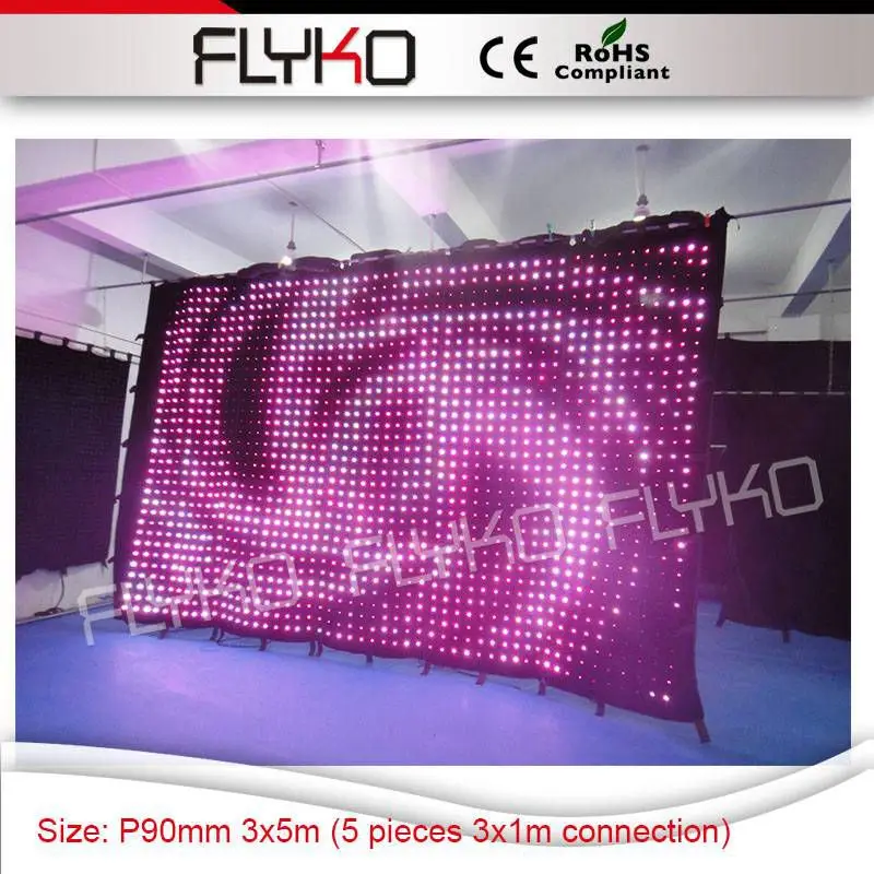 

5 pieces 3x1m P90mm small led vision cloths connecting to be big dimension size led 3x5m video curtain