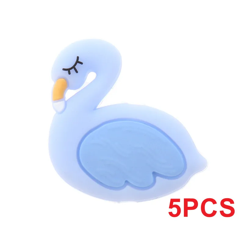 Swan-Blue 5 шт., милые Силиконовые Прорезыватели для зубов в виде единорога, бусы, не содержит бисфенол, Детские Прорезыватели, ожерелье, сделай сам, для младенцев, Жевательная соска, цепочка, лиса, коала, сова - Цвет: Swan-Blue