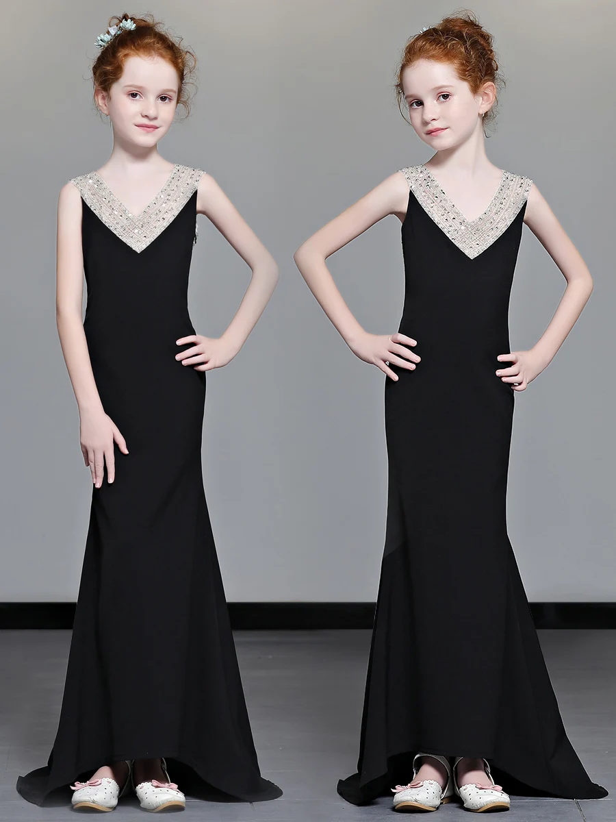 

Marfoli Mermaid Princess host Dress For Prom sleeveless Piano evening Dress with bead for Girls First Communion Pageant Dress