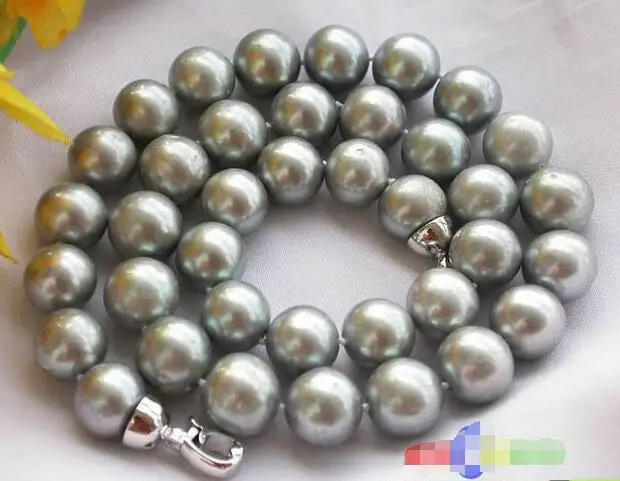 

FREE SHIPPING HOT sell new Style >>>>17" 12mm ROUND GRAY FRESHWATER PEARL NECKLACE