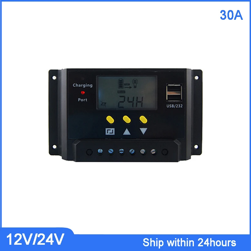 

New PWM Mode 12V/24V Auto Switch Solar Charge Controller 30A Charge Regulator with USB Port/ Smart LCD Solar Controller