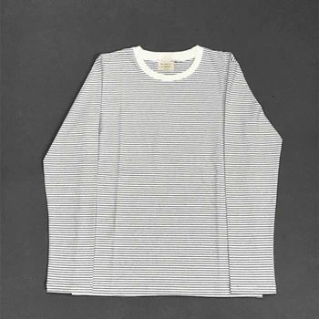 

Kpop Blue Striped Long Sleeve Tee Men Loose Fit Drop Shoulder O-neck T-shirt Free Shipping