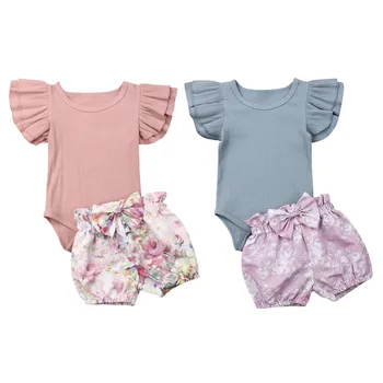 

Newborn Kid Baby Girl Infant Cotton 2pcs Clothes Ruffles Sleeve Romper Tops Pants Outfit Set