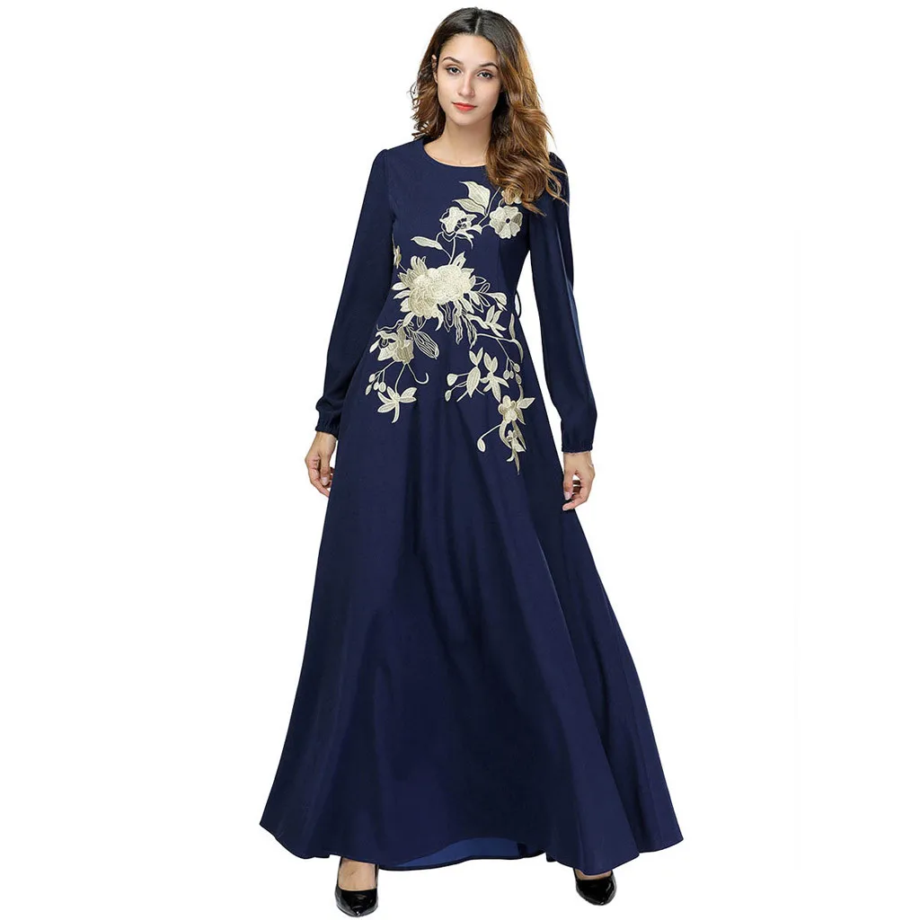 Новое повседневное женское мусульманское шифоновое платье с длинными рукавами модное платье с цветочным принтом исламское мусульманское