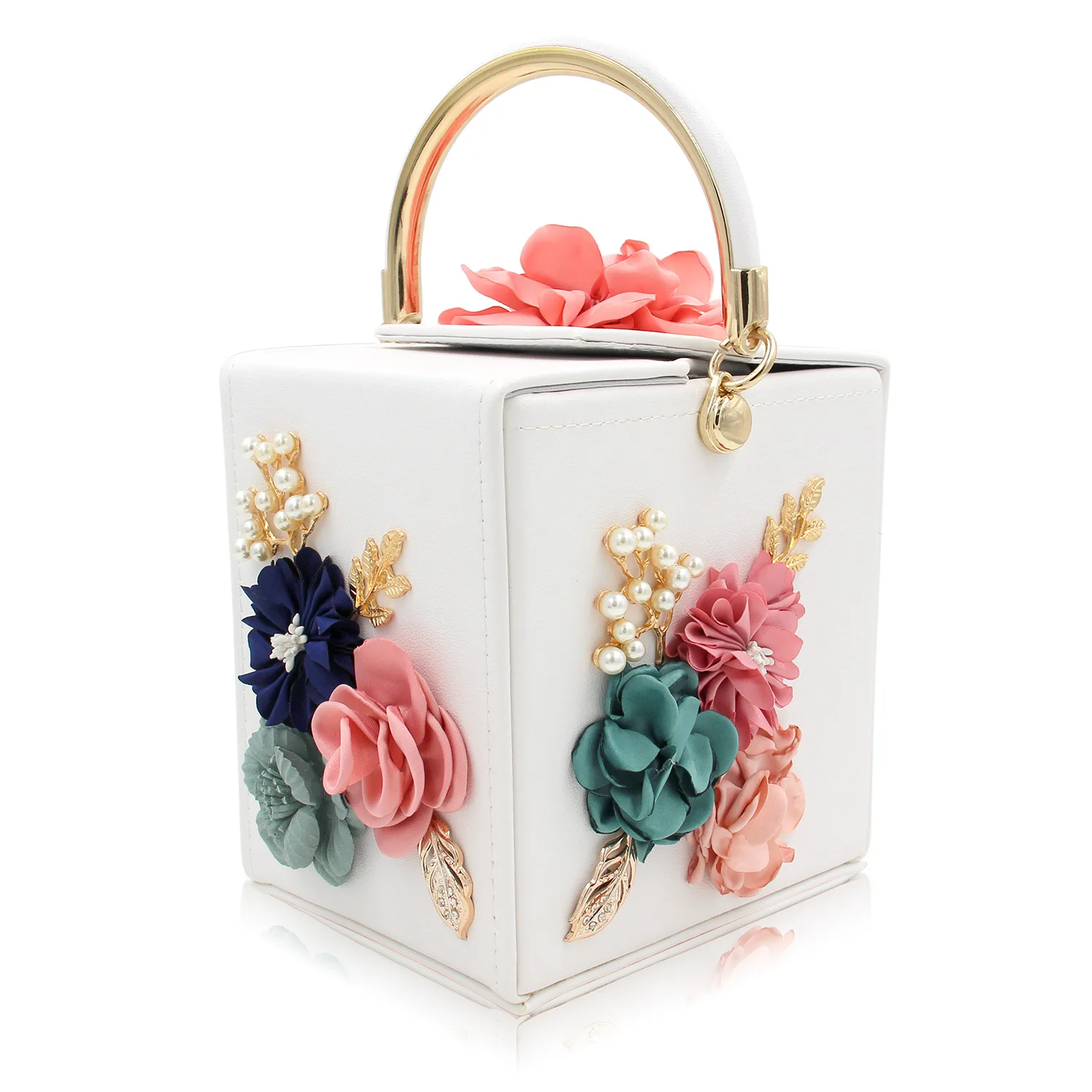 Женская вечерняя сумка, дизайнерская женская сумочка с цветами для свадьбы, женский клатч, модные вечерние сумки через плечо - Цвет: white