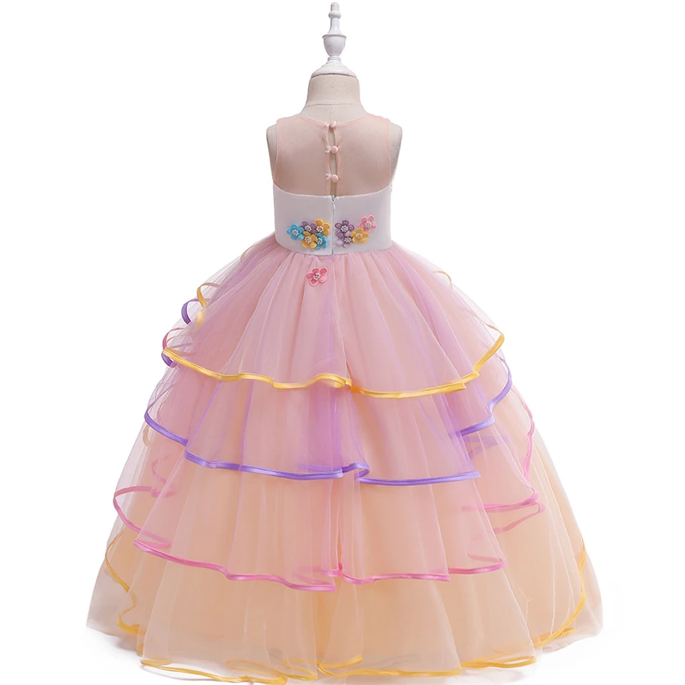 Платье с единорогом; Детский карнавальный костюм на Хэллоуин; многослойное платье с оборками и цветочным рисунком для девочек; платья для выпускного бала для подростков