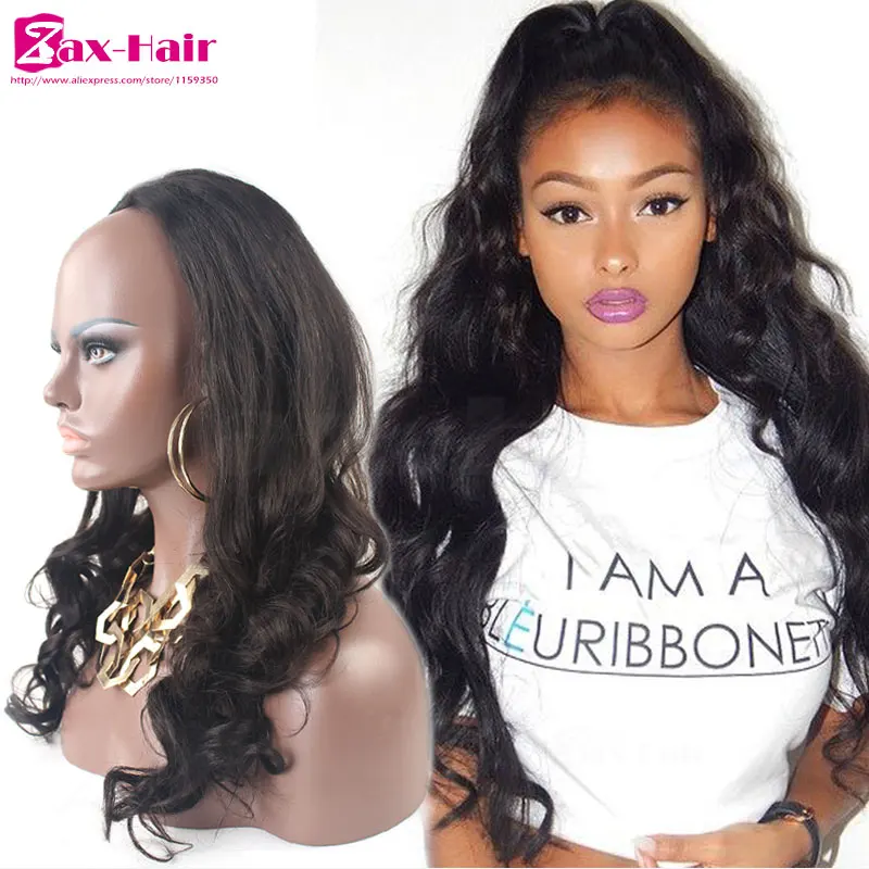 Body Wave 7A Human Hair Half Wigs Brazilian Virgin Human Hair 3/4 Half Wig Stocked Cheap Clips