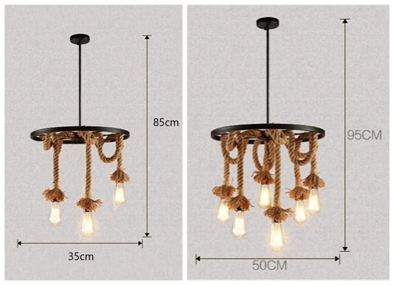 Американская сельская ретро гостиная подвесные светильники кафе бар ресторан столовая для комнаты, Подвесная лампа пеньковая веревка Эдисона промышленности Подвесная лампа