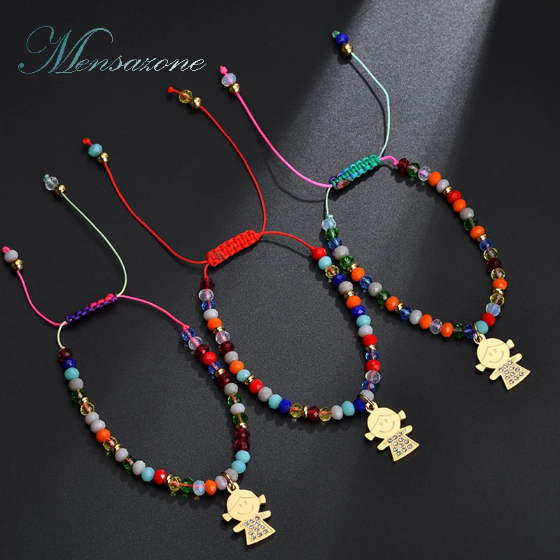 

MENSAZONE Trendy Cute Baby Girl Design Beaded Bracelets AAA Cubic Zirconia Birthday Gifts For Children Bangles