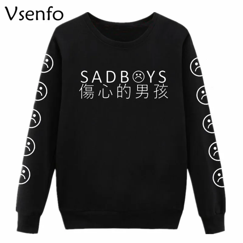  Vsenfo Sad Faces Sweatshirt Women Funny Emoticon Sleeves Printed Tumblr Sad Boys Hoodies Harajuku T